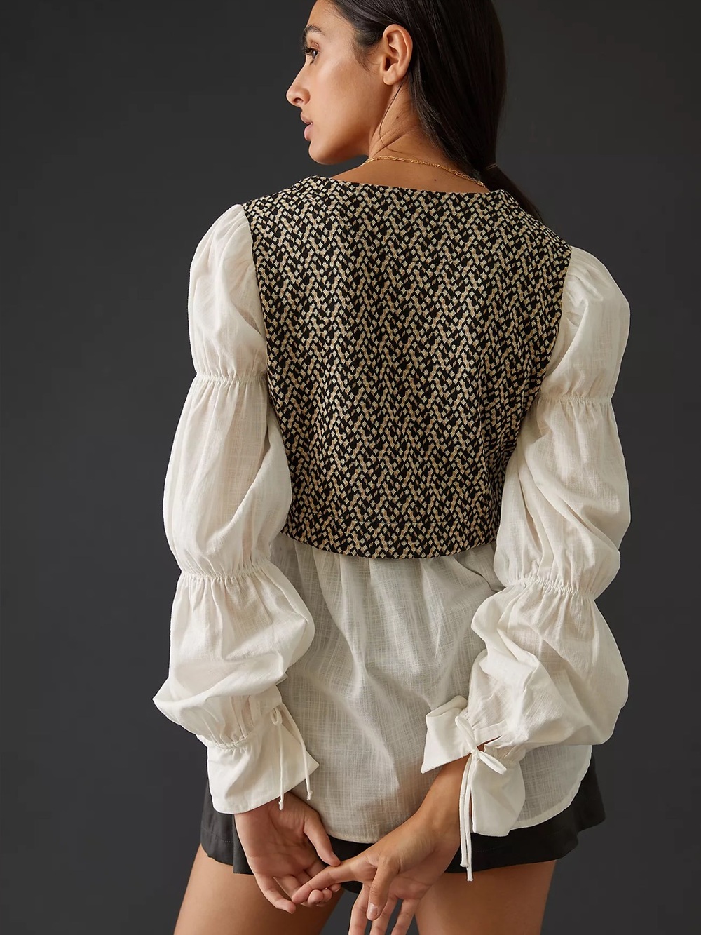 BY ANTHROPOLOGIE Layered Jacquard Vest & Blouse White Pullover Casual Formal Top - Picture 3 of 9